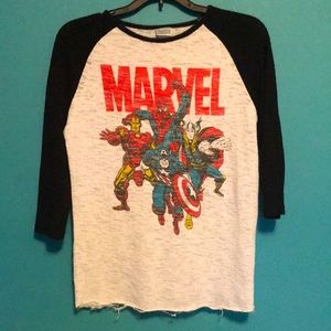 Soft Distressed 3/4 Sleeve Marvel Superhero Tee